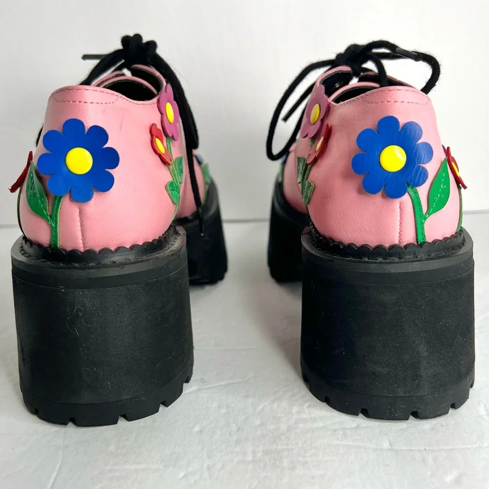Delia’s Platform Shoes Pink Floral Flower Chunky Lace Up Size 5 Faux Leather